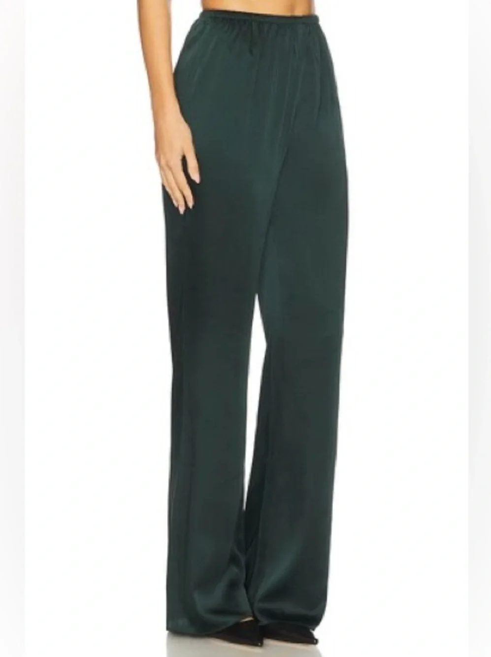 SEROYA Viva Satin Pants in Evergreen Satin Straight Leg Large SER.O.YA